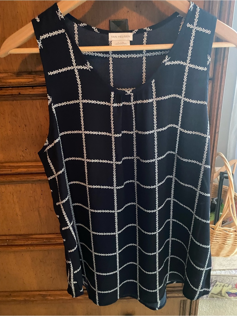 Van Heusen Navy and White Windowpane Sleeveless Camisole